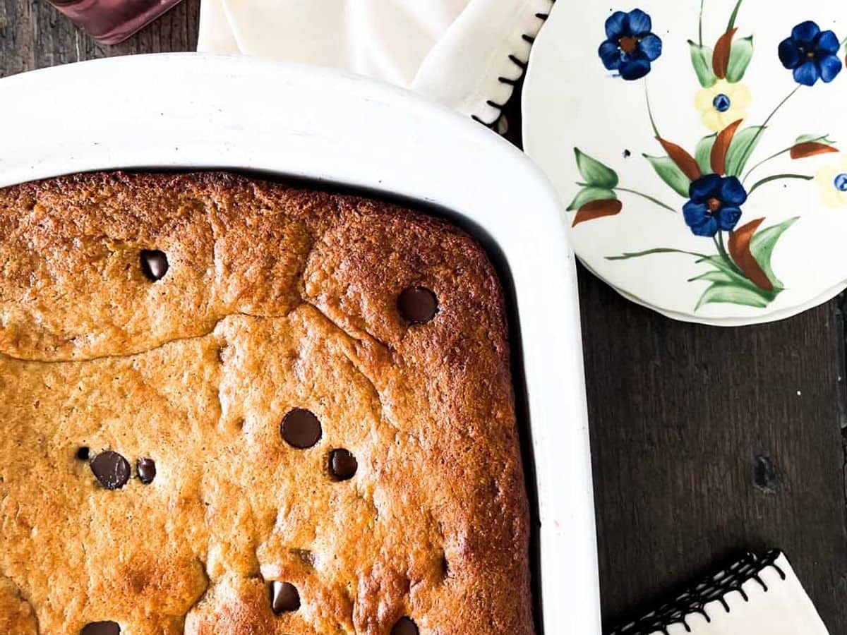 greek yogurt banana bread baked in a cake pan