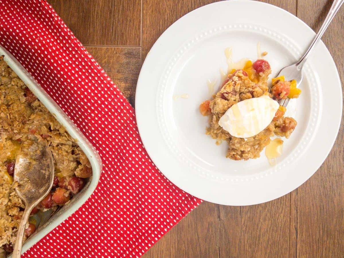 Quick Cherry and Peach Crisp