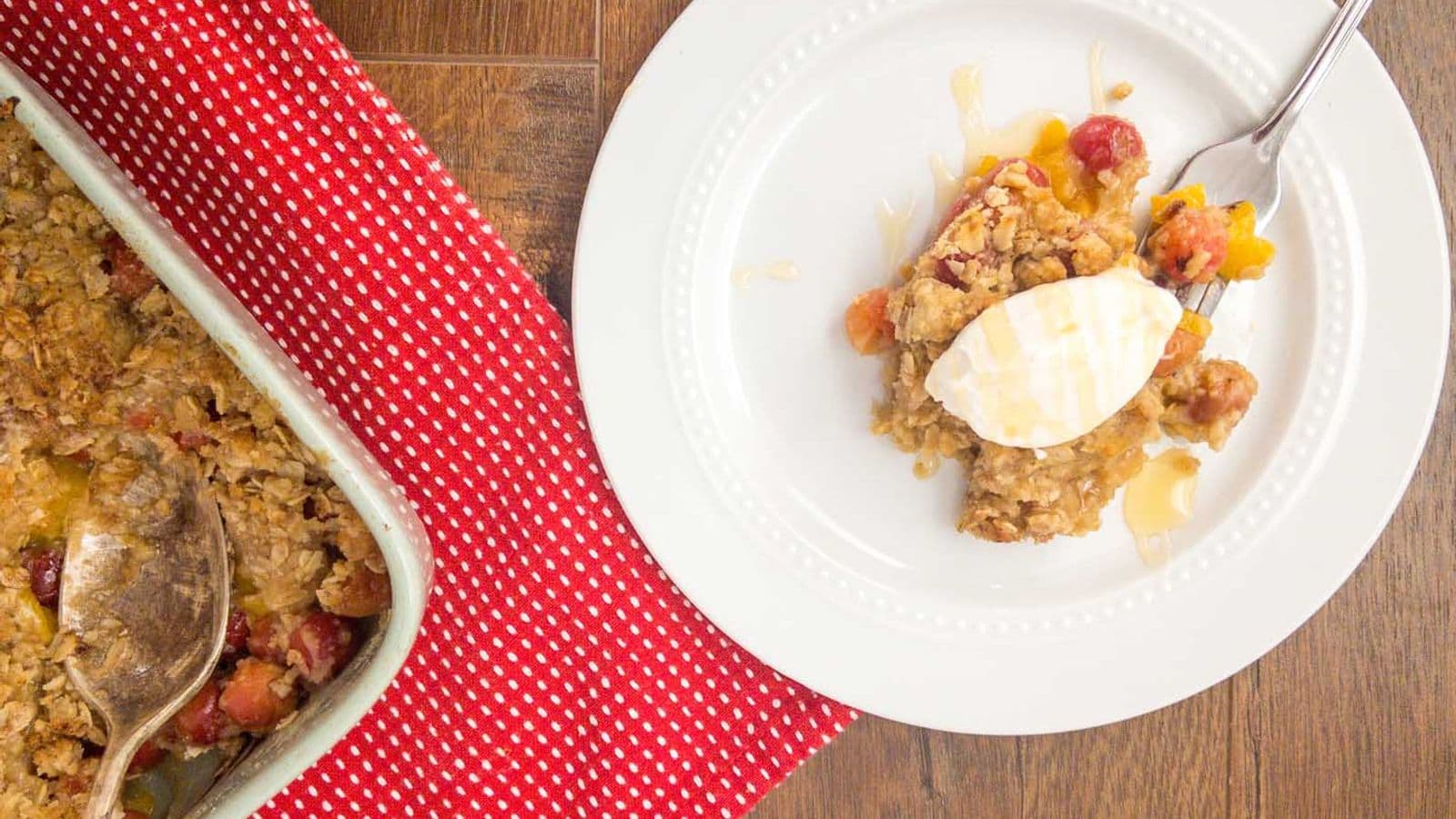 Quick Cherry and Peach Crisp