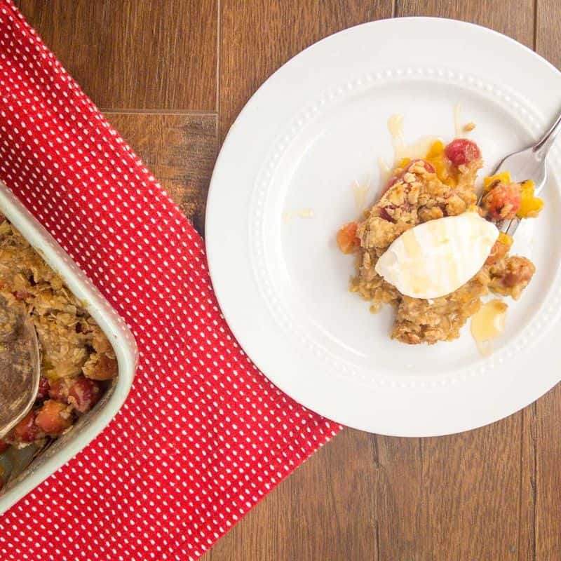 Quick Cherry and Peach Crisp