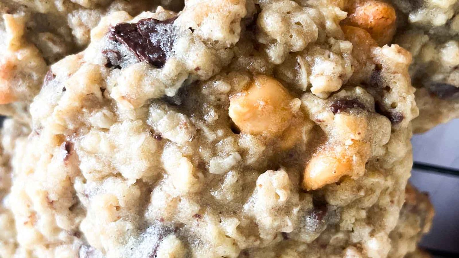 closeup of chocolate butterscotch oatmeal cookies