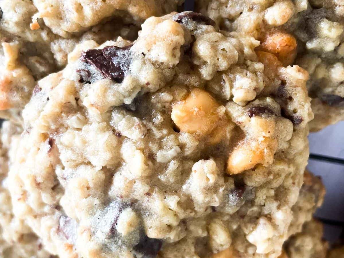 closeup of chocolate butterscotch oatmeal cookies