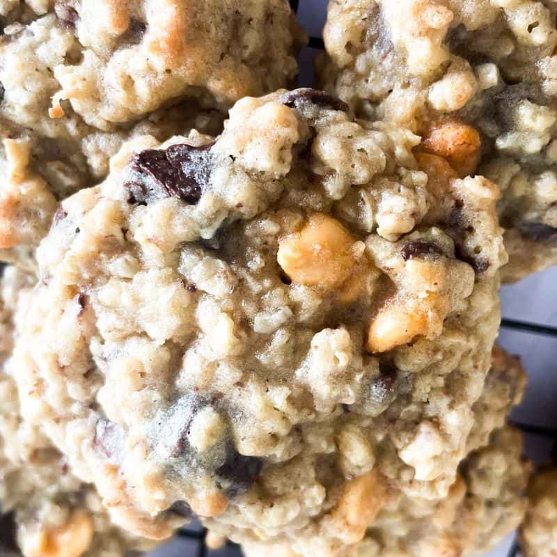closeup of chocolate butterscotch oatmeal cookies