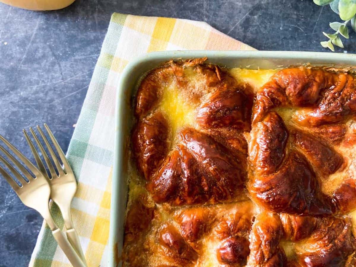 croissant pudding finished in pan