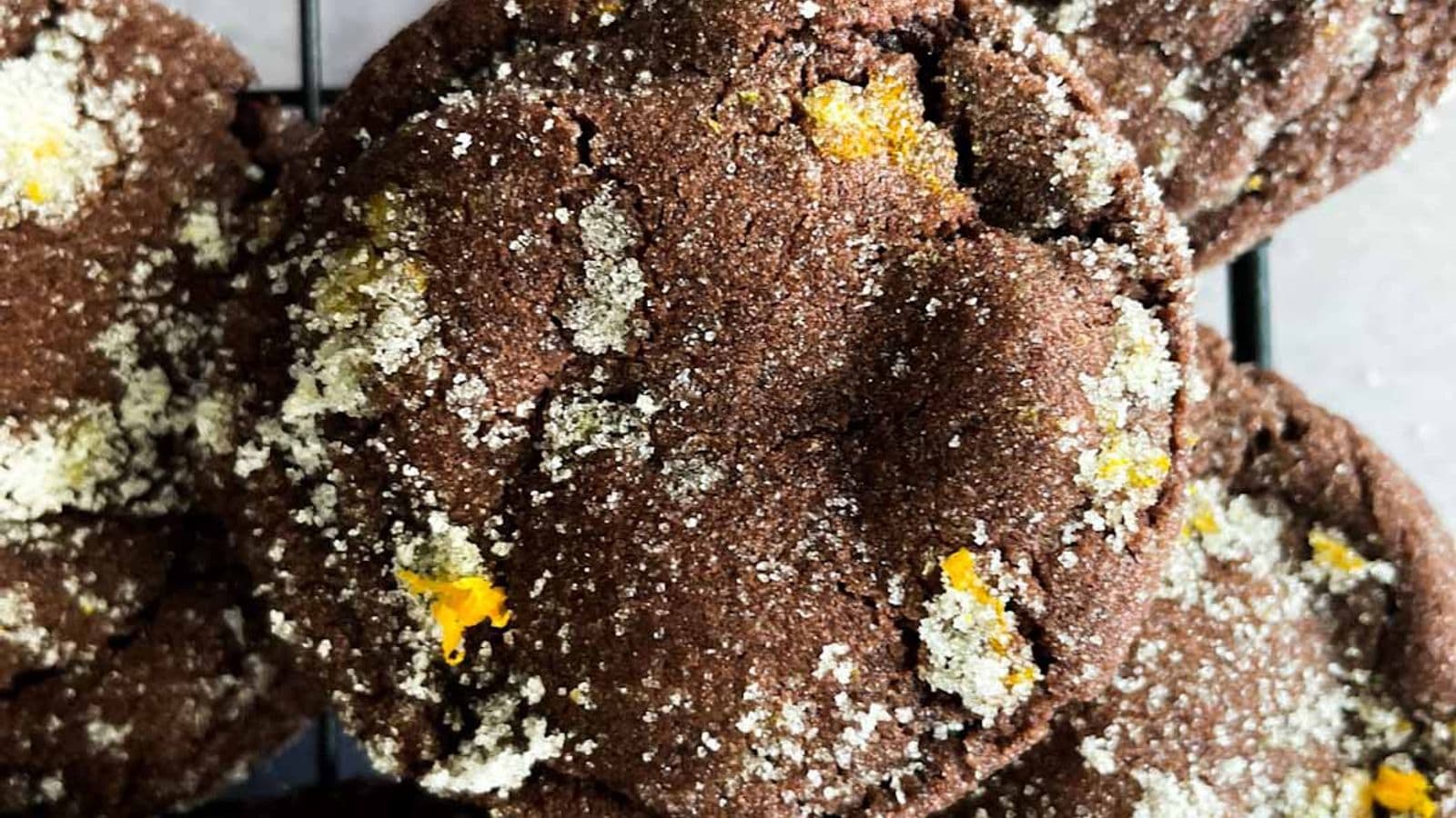 dark chocolate orange snickerdoodles on cooling rack