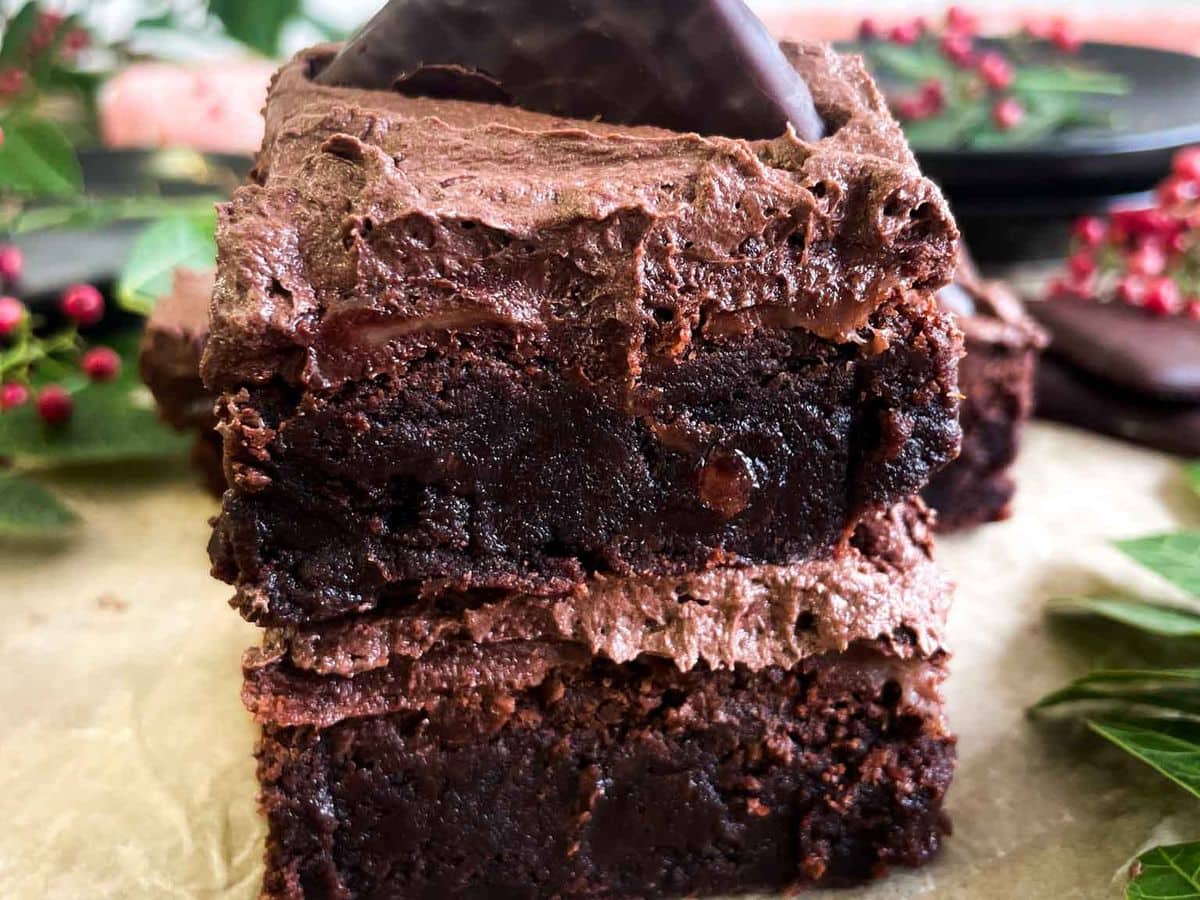 stack of two easy peppermint brownies
