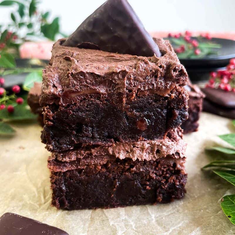 stack of two easy peppermint brownies