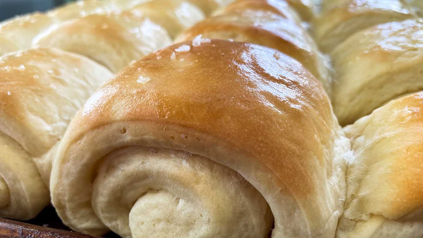 close up of buttery lion house dinner rolls
