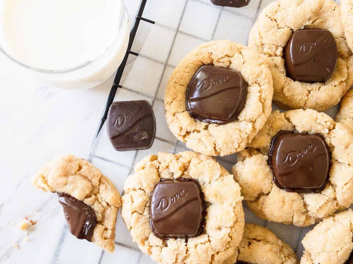 Peanut Butter Cookies with Sea Salt Dark Chocolate Caramels