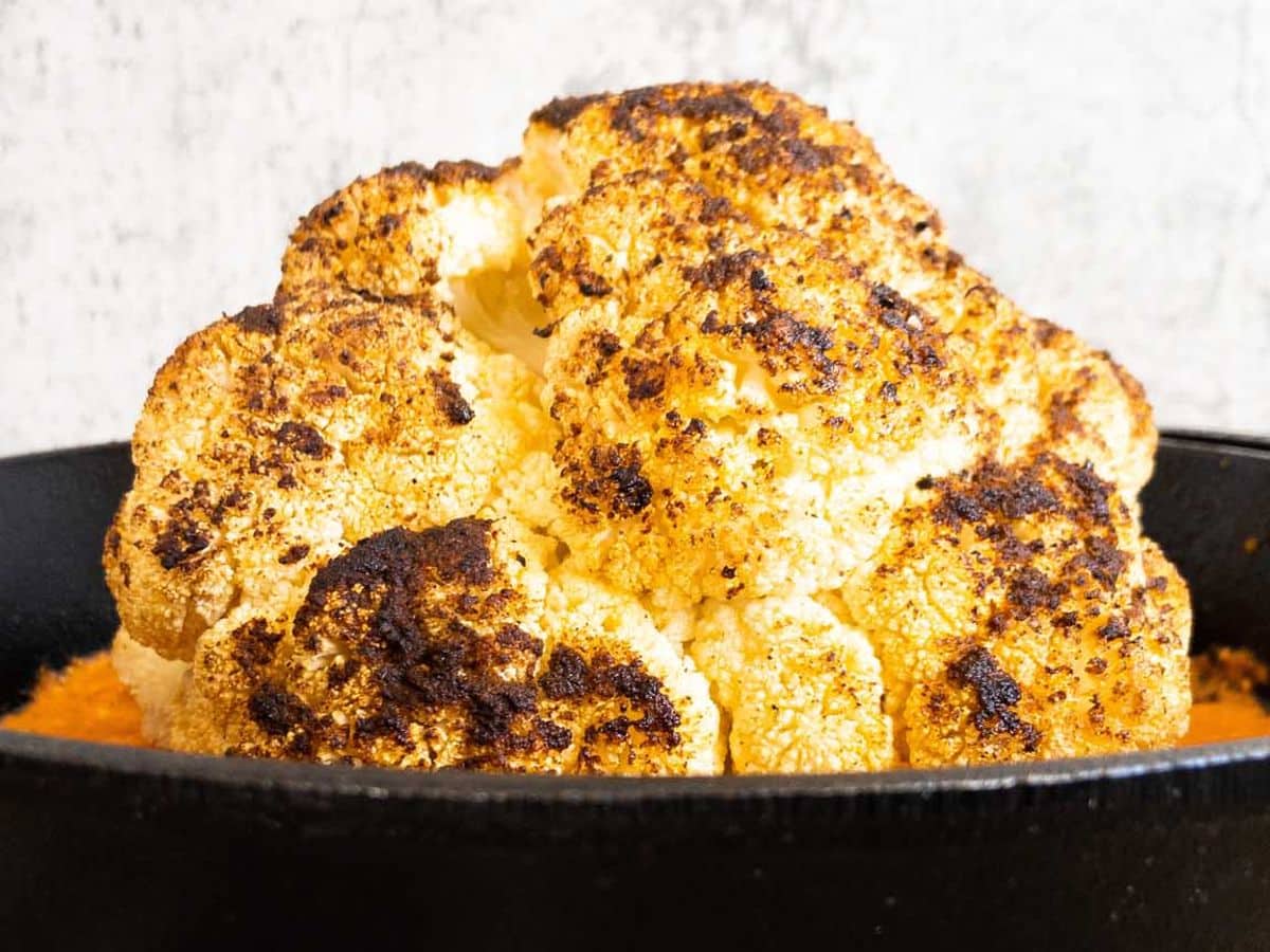 Roasted Cauliflower with Creamy Roasted Red Pepper Sauce