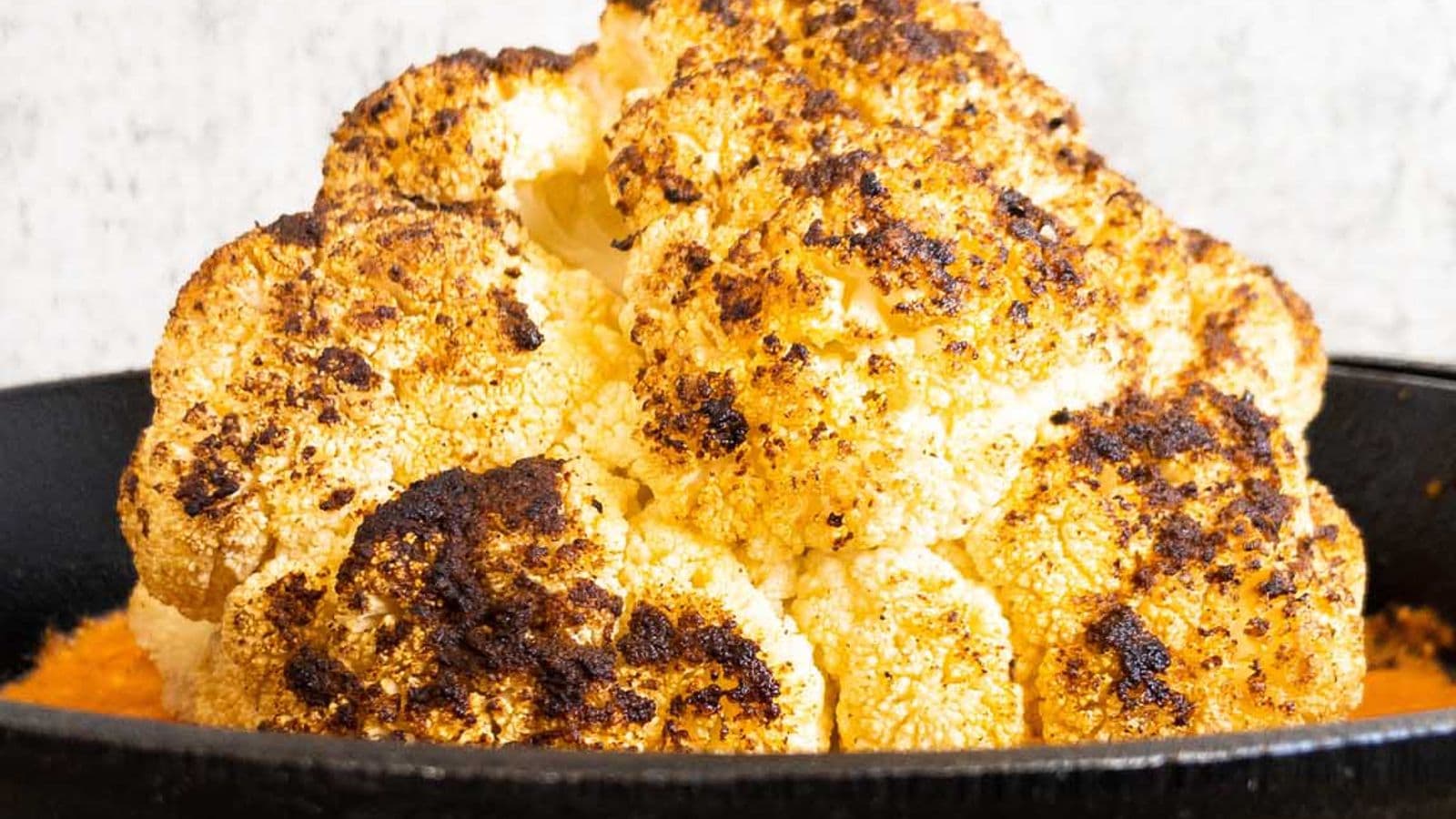 Roasted Cauliflower with Creamy Roasted Red Pepper Sauce