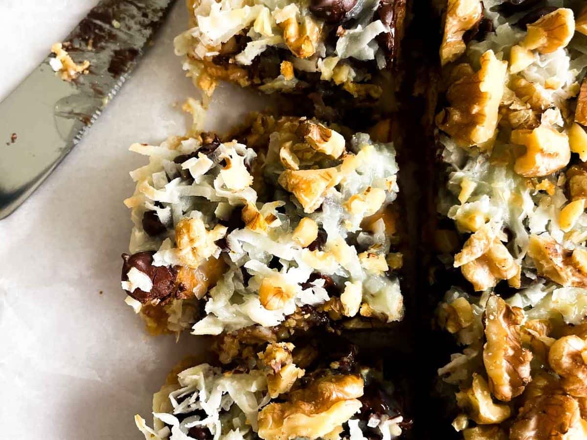 three slices of seven layer magic bars