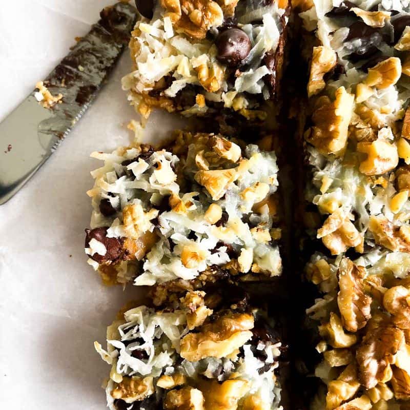 three slices of seven layer magic bars