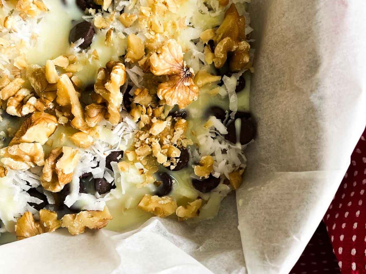 seven layer magic bars in a pan