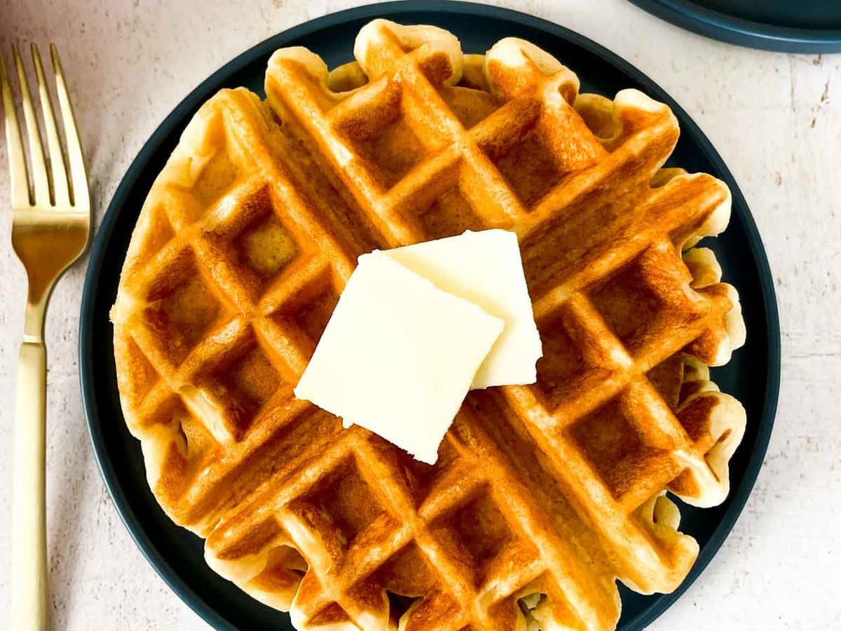 Golden homemade waffles fresh from the waffle iron