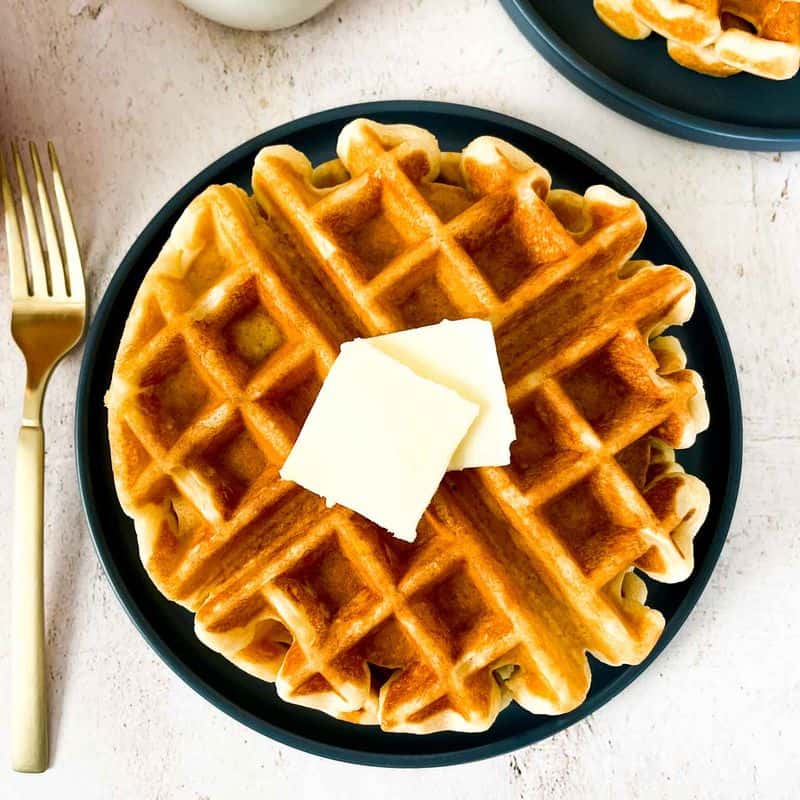 Golden homemade waffles fresh from the waffle iron