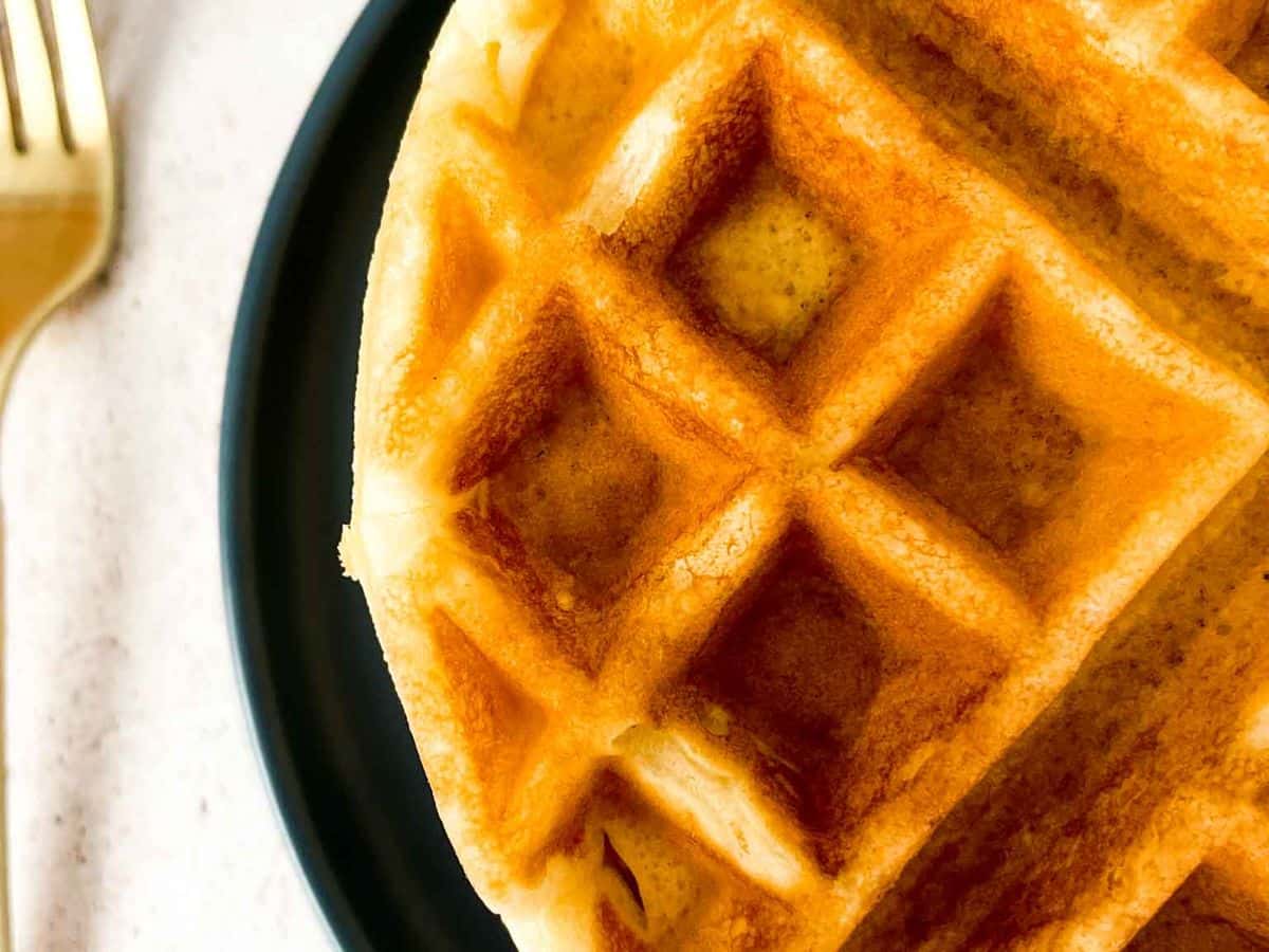A crispy homemade waffle close-up
